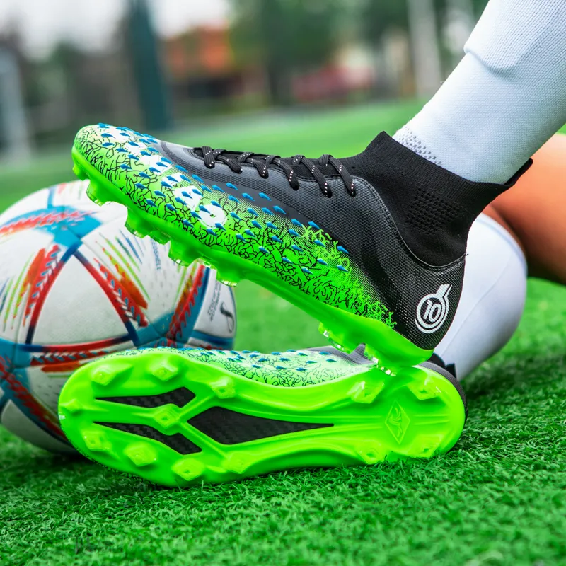 QIUTEXIONG Soccer Shoes Unisex High Top White/Black/Green/Neon Green-41