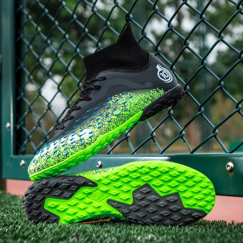 QIUTEXIONG Soccer Shoes Unisex High Top White/Black/Green/Neon Green-9