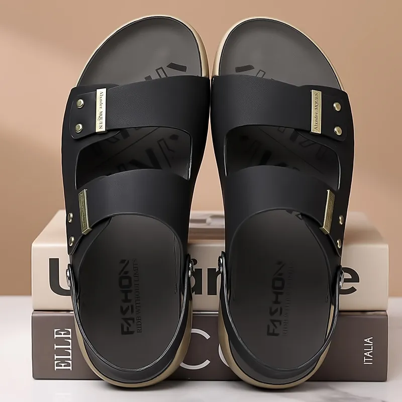 QIUTEXIONG Beach Sandals Men Black/Yellow-11