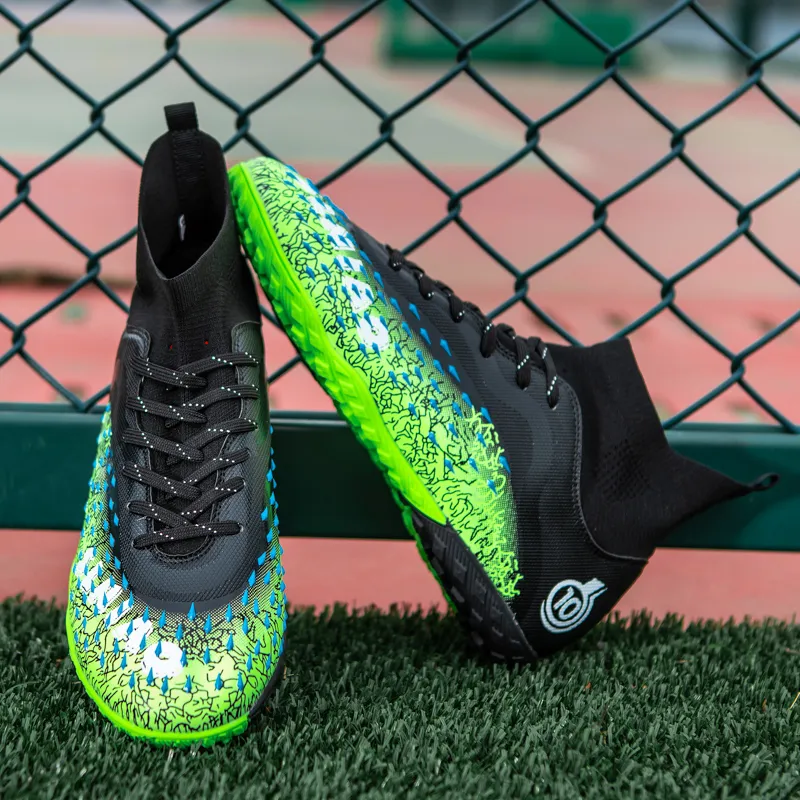 QIUTEXIONG Soccer Shoes Unisex High Top White/Black/Green/Neon Green-8