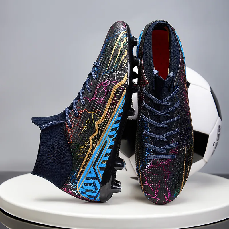 QIUTEXIONG Soccer Shoes Unisex High Top White/Black/Aqua/Mismatched-26