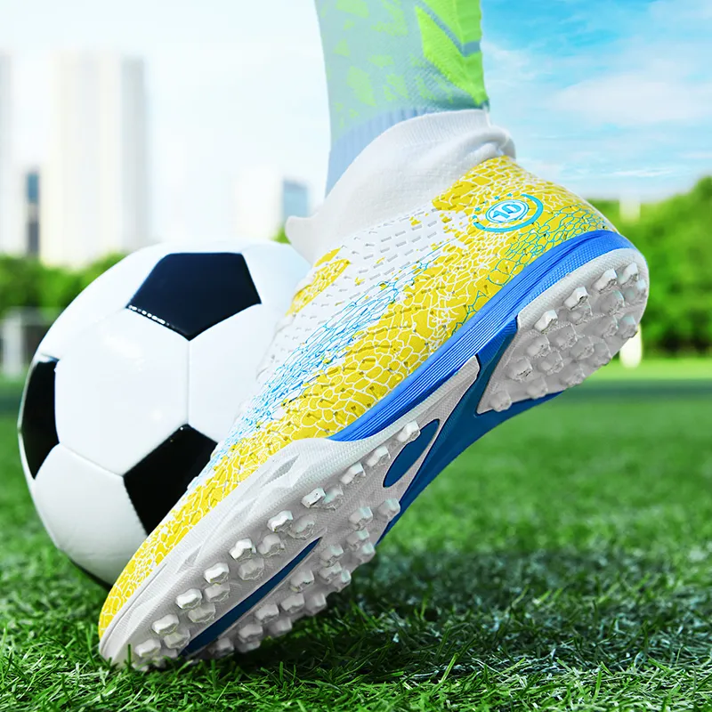 QIUTEXIONG FG Rubber Long Studs TT Rubber Broken Studs Artificial Ground Cushioning Breathable Soccer Shoes Unisex-24