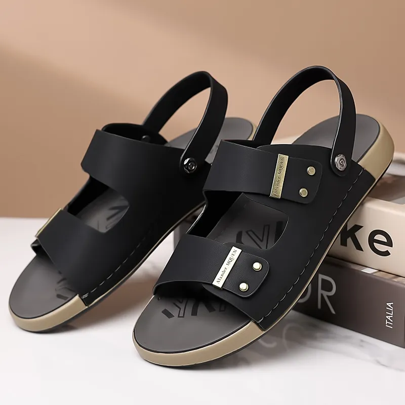 QIUTEXIONG Beach Sandals Men Black/Yellow-10