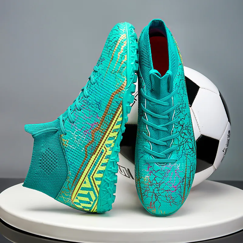 QIUTEXIONG Soccer Shoes Unisex High Top White/Black/Aqua/Mismatched-14