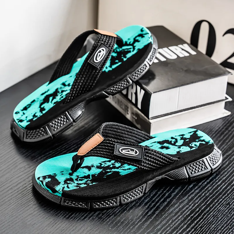 QIUTEXIONG Leather Patchwork Abrasion Resistant Slip Resistant Flip Flops Men's-13