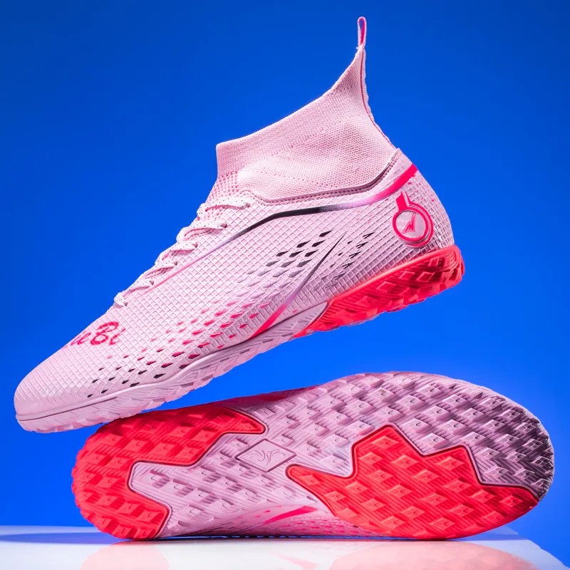 QIUTEXIONG Soccer Shoes Unisex High Top Pink/Green/Yellow-5