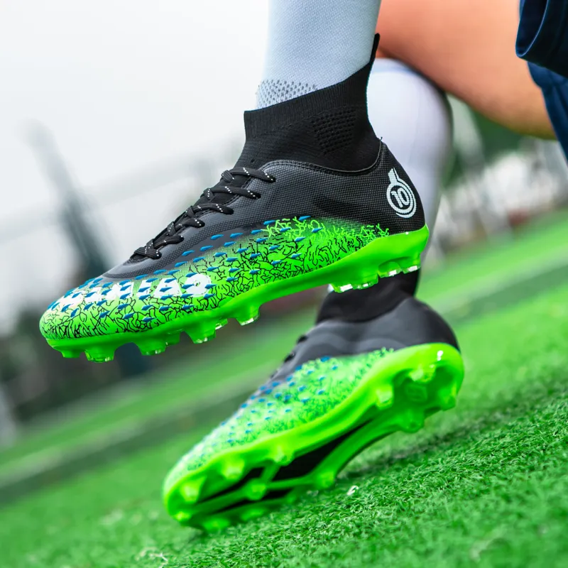 QIUTEXIONG Soccer Shoes Unisex High Top White/Black/Green/Neon Green-39