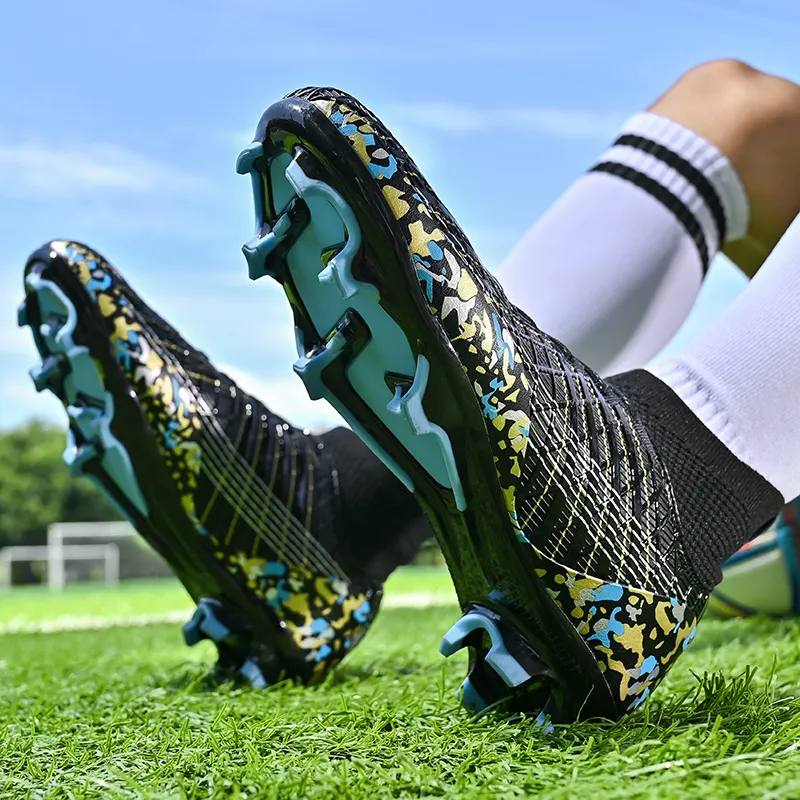 QIUTEXIONG Soccer Shoes Unisex High Top White/Black/Aqua-9