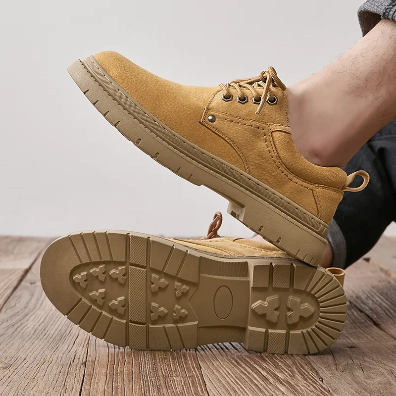 QIUTEXIONG Work Boots Men Low Top Gold/Sand/Khaki-5