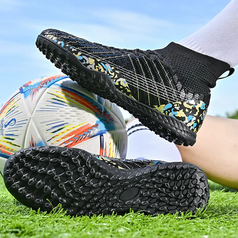 QIUTEXIONG Soccer Shoes Unisex High Top White/Black/Aqua-23