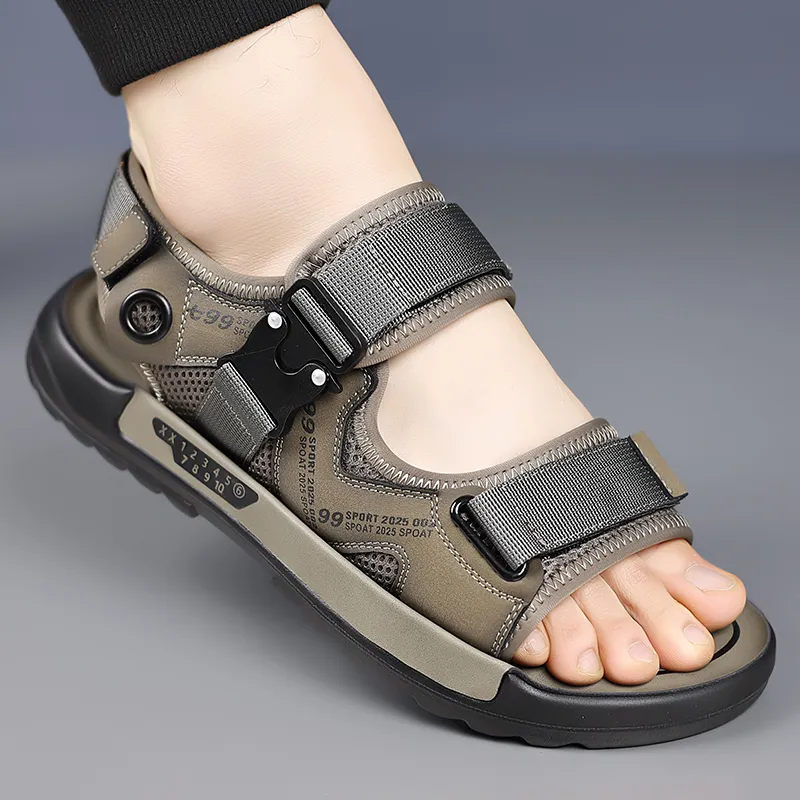 QIUTEXIONG Beach Sandals Men Black/Khaki-3