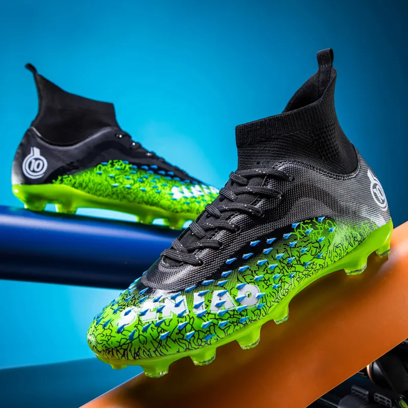 QIUTEXIONG Soccer Shoes Unisex High Top White/Black/Green/Neon Green-38