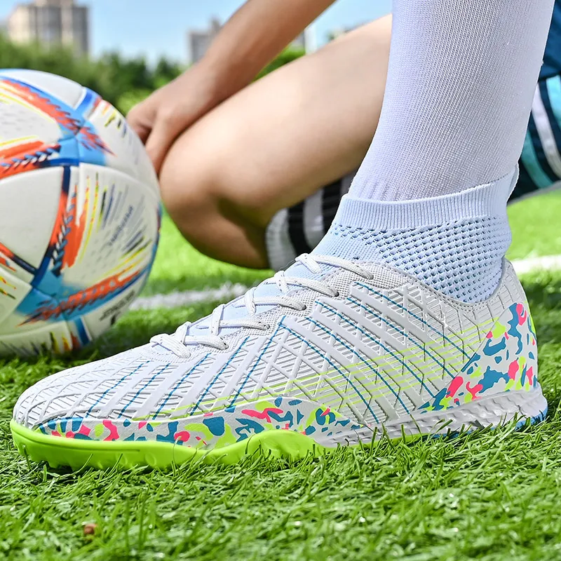 QIUTEXIONG Soccer Shoes Unisex High Top White/Black/Aqua-18