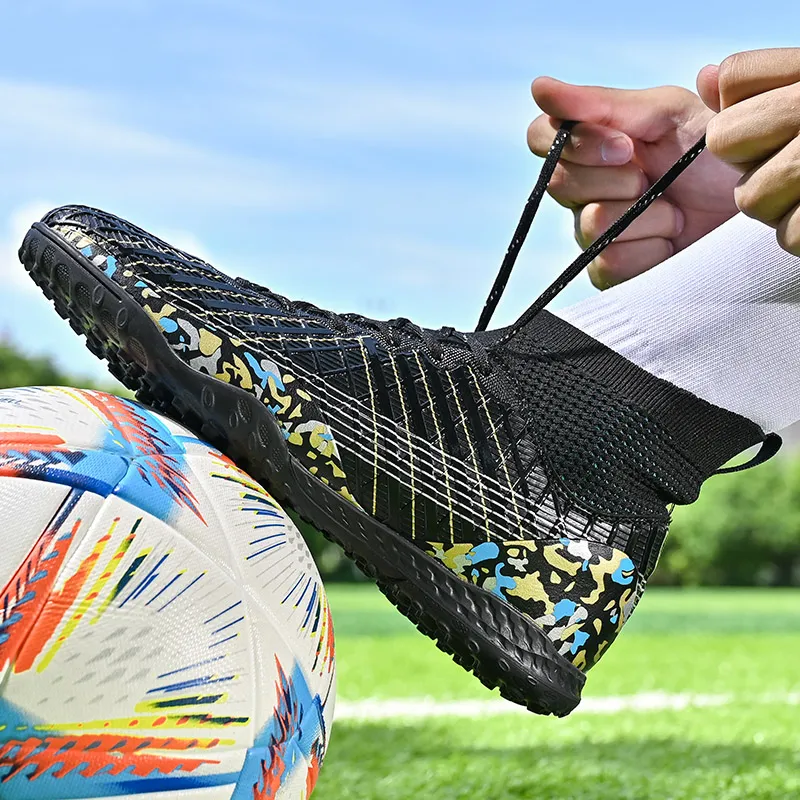 QIUTEXIONG Soccer Shoes Unisex High Top White/Black/Aqua-24