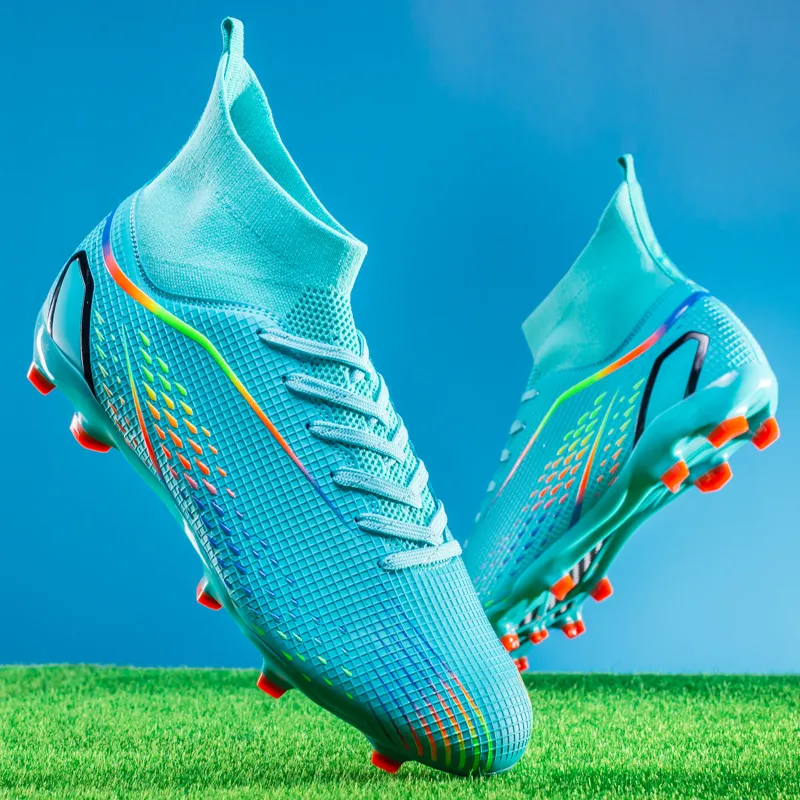 QIUTEXIONG Soccer Shoes Unisex High Top Aqua/White/Gold/Black-21
