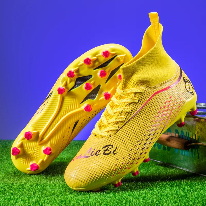 QIUTEXIONG Soccer Shoes Unisex High Top Pink/Green/Yellow-39