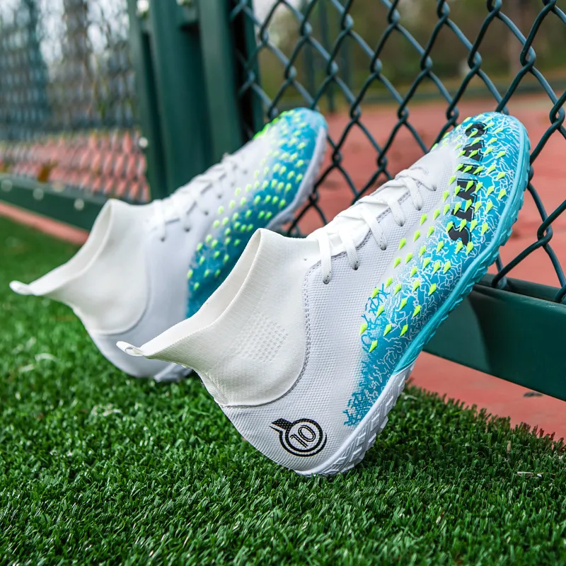 QIUTEXIONG Soccer Shoes Unisex High Top White/Black/Green/Neon Green-2