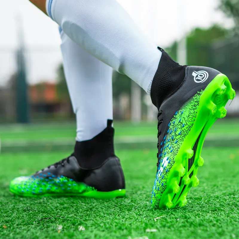 QIUTEXIONG Soccer Shoes Unisex High Top White/Black/Green/Neon Green-40