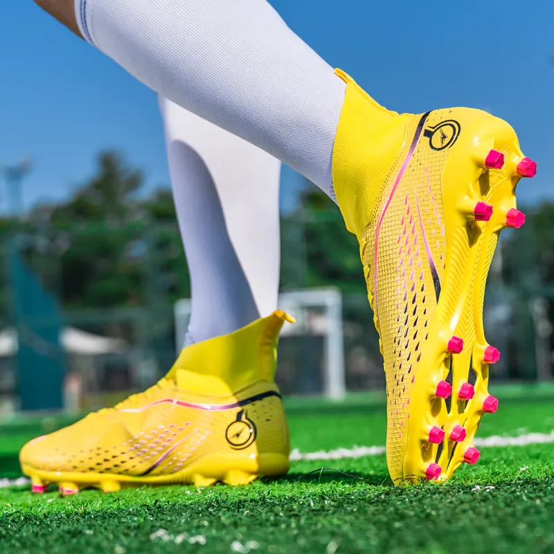 QIUTEXIONG Soccer Shoes Unisex High Top Pink/Green/Yellow-41