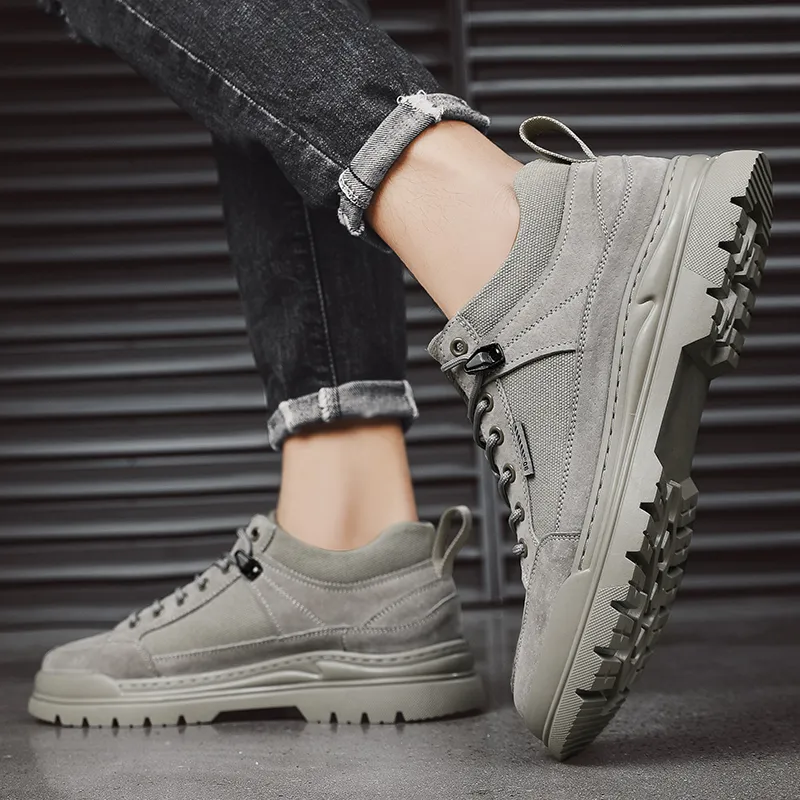 QIUTEXIONG Work Boots Men Mid Top Sand/Gray-5