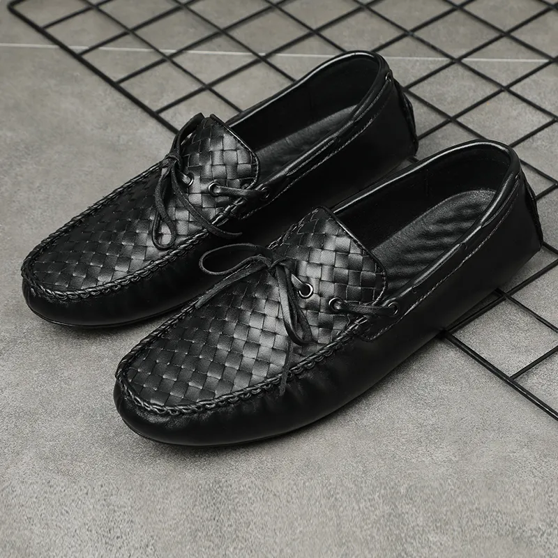QIUTEXIONG Gommino Loafers Men's Black-1