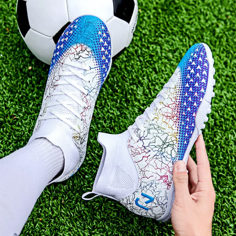 QIUTEXIONG Soccer Shoes Unisex High Top White/Black-11