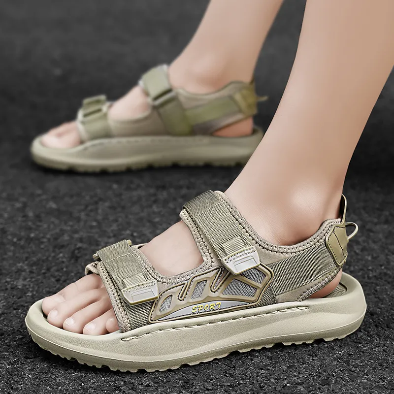 QIUTEXIONG Beach Sandals Men Black/Khaki-8