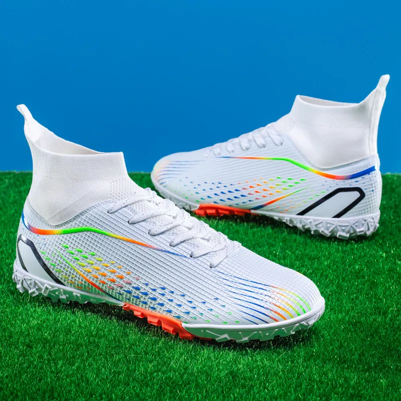 QIUTEXIONG Soccer Shoes Unisex High Top Aqua/White/Gold/Black-6