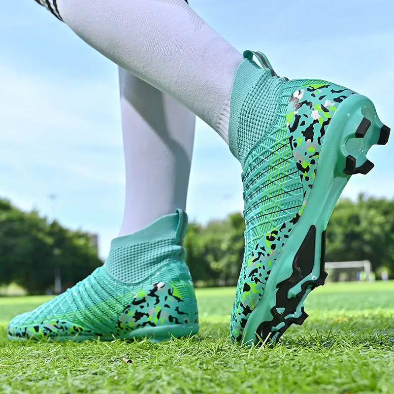QIUTEXIONG Soccer Shoes Unisex High Top White/Black/Aqua-14