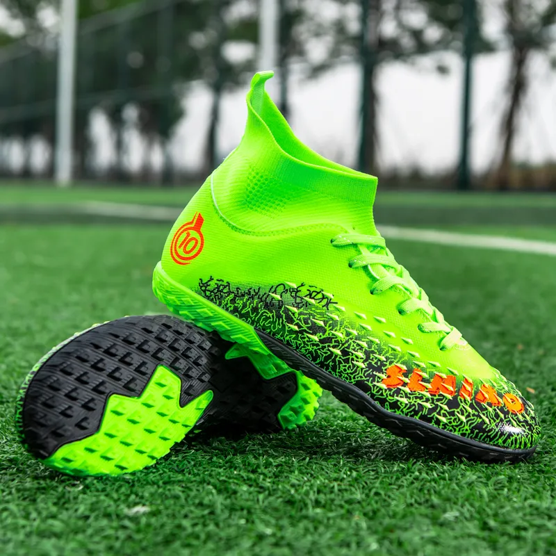 QIUTEXIONG Soccer Shoes Unisex High Top White/Black/Green/Neon Green-25