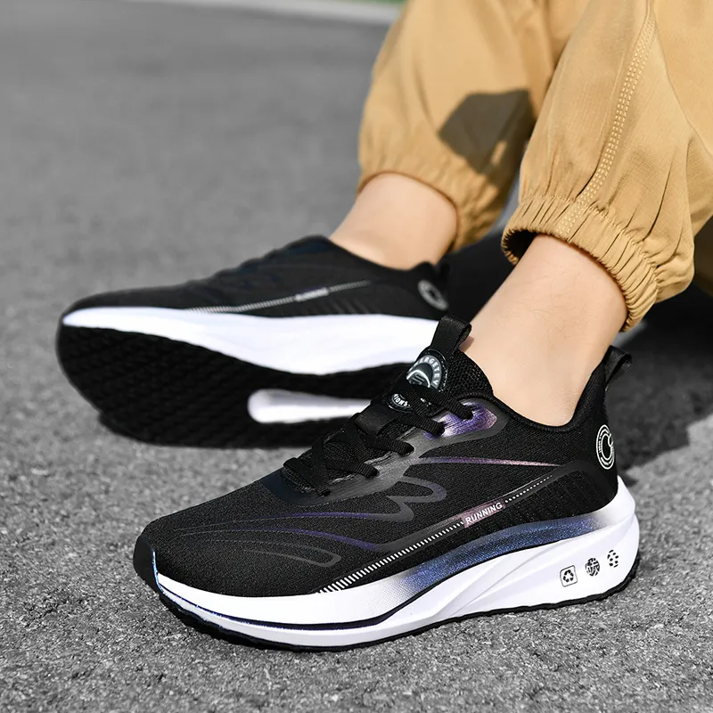 QIUTEXIONG Running Shoes Unisex Low Top Black White/White Orange/Light Gray-5
