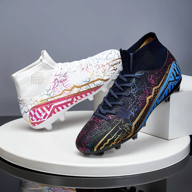 QIUTEXIONG Soccer Shoes Unisex High Top White/Black/Aqua/Mismatched-42