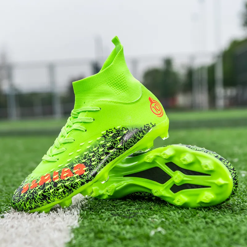 QIUTEXIONG Soccer Shoes Unisex High Top White/Black/Green/Neon Green-54