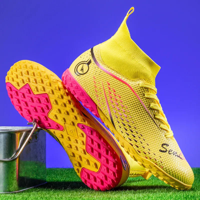 QIUTEXIONG Soccer Shoes Unisex High Top Pink/Green/Yellow-18