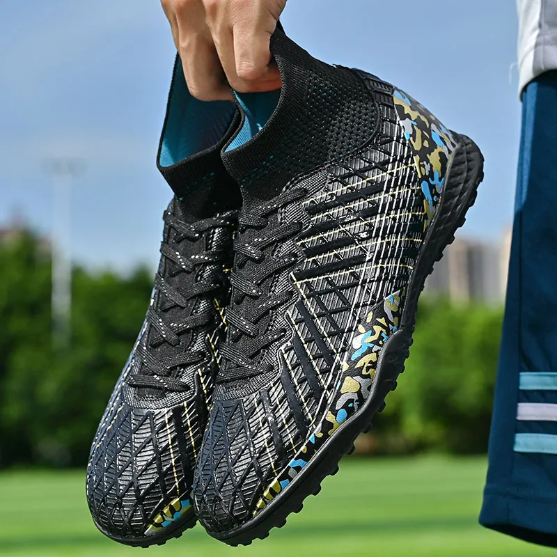 QIUTEXIONG Soccer Shoes Unisex High Top White/Black/Aqua-22