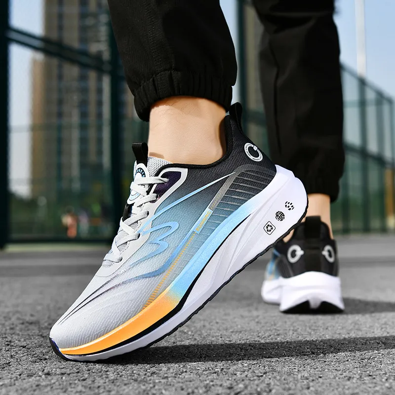 QIUTEXIONG Running Shoes Unisex Low Top Black White/White Orange/Light Gray-19