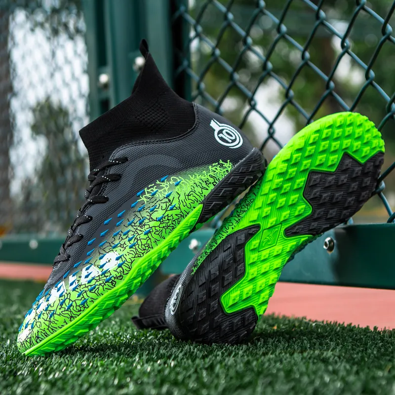 QIUTEXIONG Soccer Shoes Unisex High Top White/Black/Green/Neon Green-10