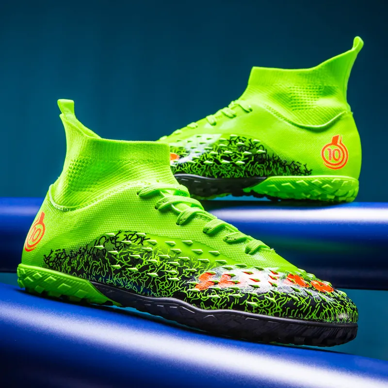 QIUTEXIONG Soccer Shoes Unisex High Top White/Black/Green/Neon Green-23