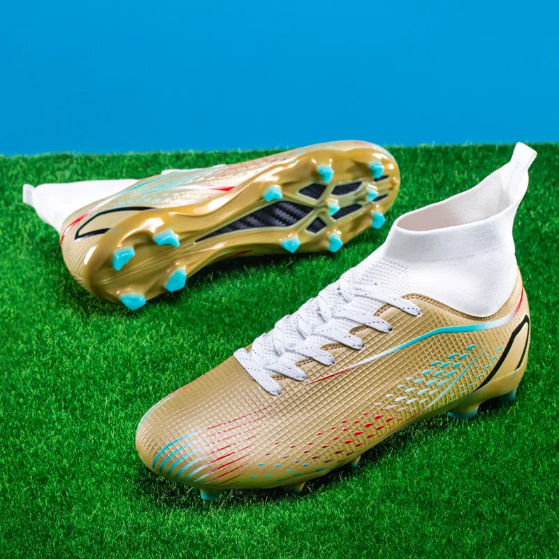 QIUTEXIONG Soccer Shoes Unisex High Top Aqua/White/Gold/Black-32