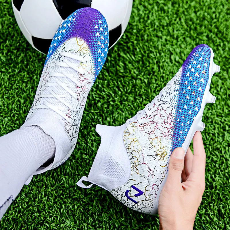 QIUTEXIONG Soccer Shoes Unisex High Top White/Black-25