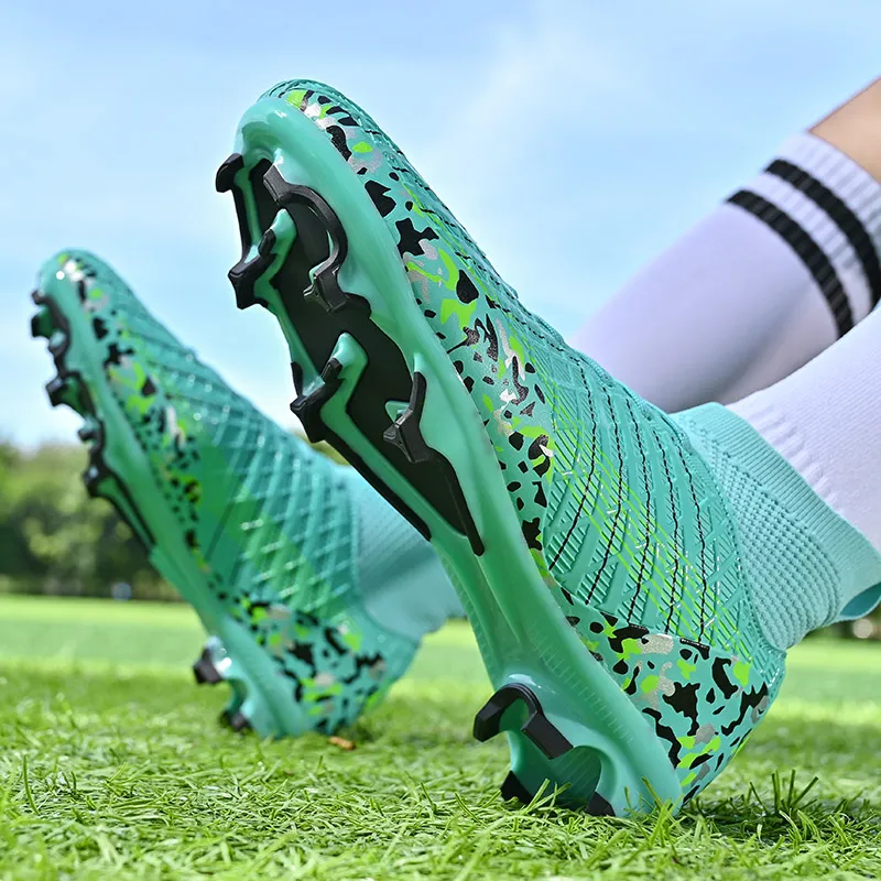 QIUTEXIONG Soccer Shoes Unisex High Top White/Black/Aqua-13