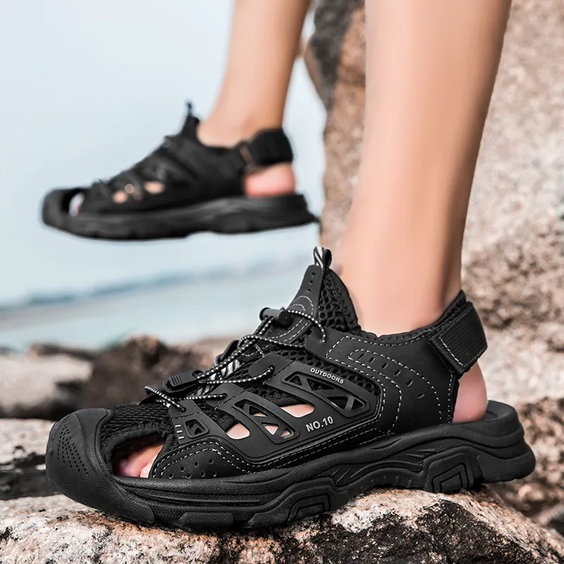 QIUTEXIONG Slip Resistant Breathable Abrasion Resistant River Trekking Shoes Men's Black-5