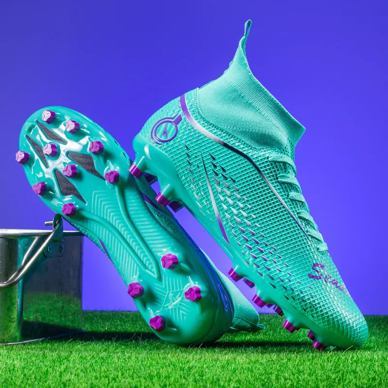 QIUTEXIONG Soccer Shoes Unisex High Top Pink/Green/Yellow-32