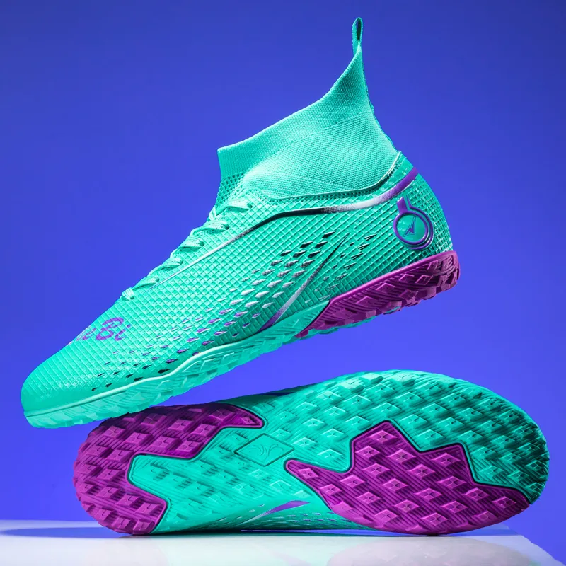 QIUTEXIONG Soccer Shoes Unisex High Top Pink/Green/Yellow-11