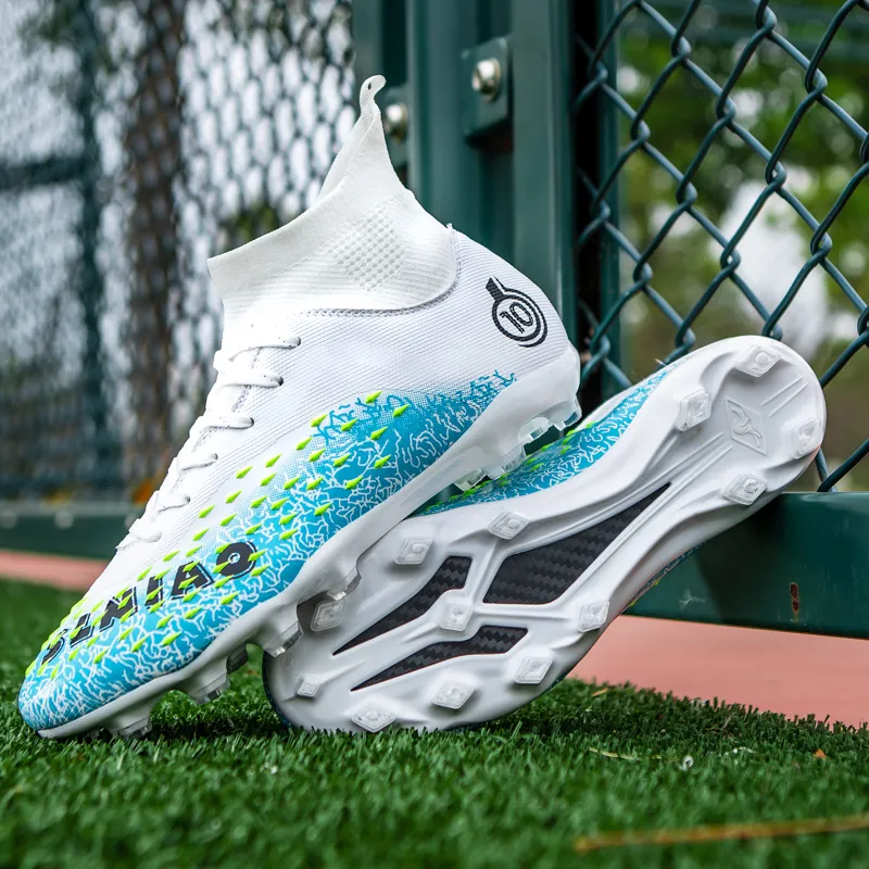 QIUTEXIONG Soccer Shoes Unisex High Top White/Black/Green/Neon Green-34