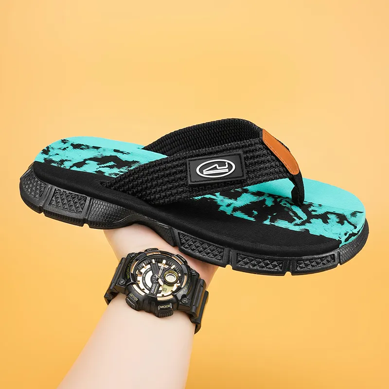 QIUTEXIONG Leather Patchwork Abrasion Resistant Slip Resistant Flip Flops Men's-12