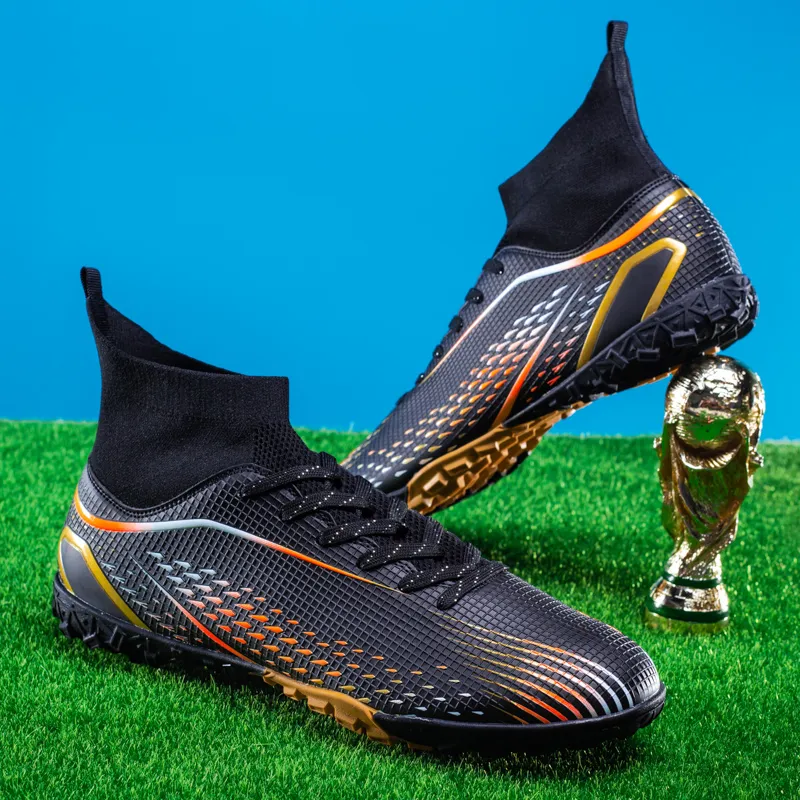 QIUTEXIONG Soccer Shoes Unisex High Top Aqua/White/Gold/Black-16