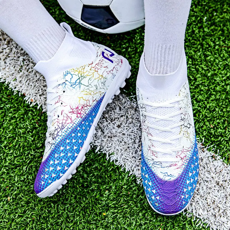 QIUTEXIONG Soccer Shoes Unisex High Top White/Black-4