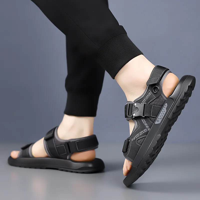 QIUTEXIONG Beach Sandals Men Black/Khaki-8