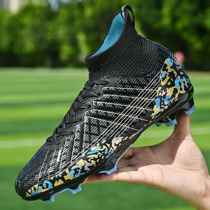 QIUTEXIONG Soccer Shoes Unisex High Top White/Black/Aqua-8